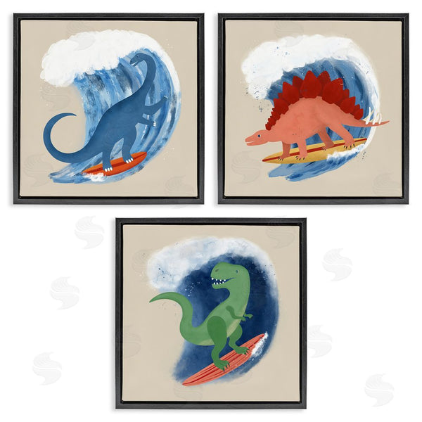 Stupell Industries Carrie Cantwell | Dinos Surfing Beach Waves Wall Art