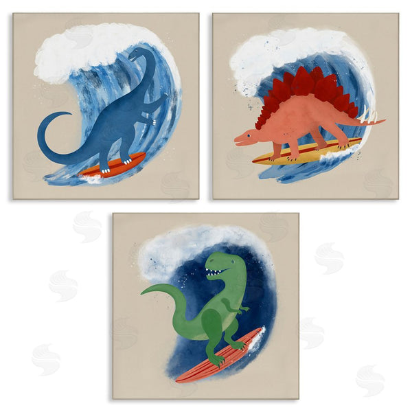stupell industries Carrie Cantwell | Dinos Surfing Beach Waves Wall Art