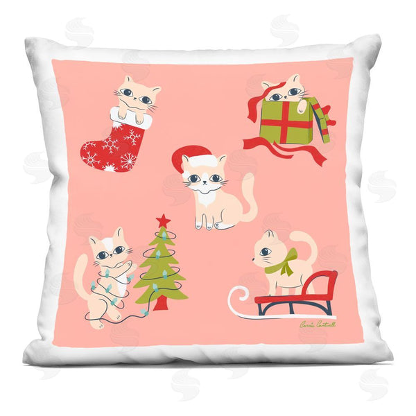 stupell industries Carrie Cantwell | Festive Cats Cute Holidays Printed Throw Pillow