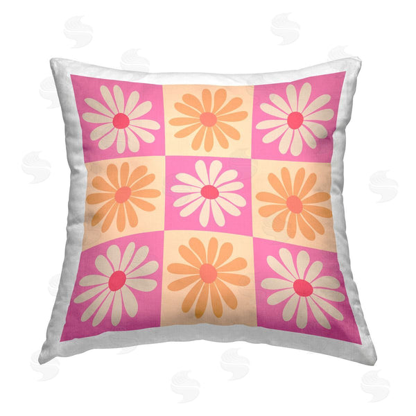 stupell industries Carrie Cantwell | Fun Daisy Checkerboard Printed Throw Pillow