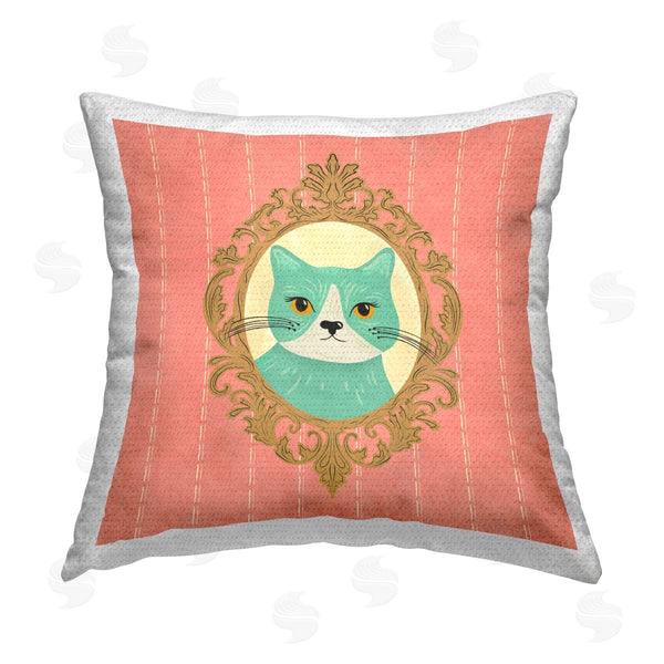 Stupell Industries Carrie Cantwell | Green Cat Portrait Printed Throw Pillow