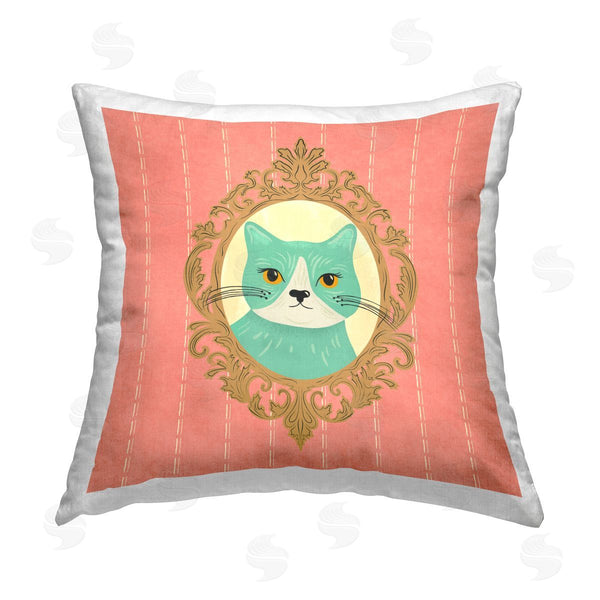 stupell industries Carrie Cantwell | Green Cat Portrait Printed Throw Pillow