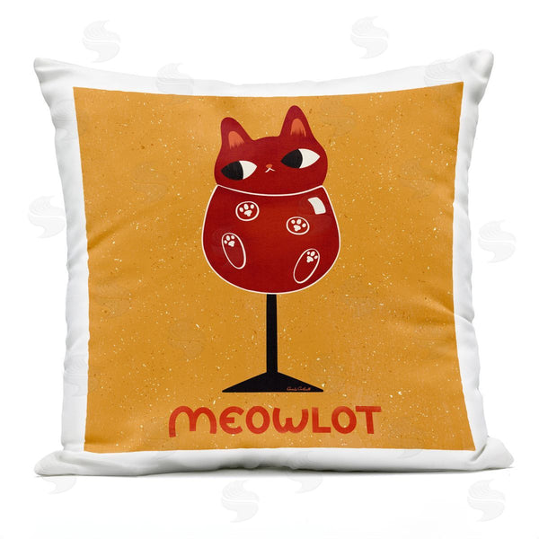 Stupell Industries Carrie Cantwell | Meowlot Cat Merlot Printed Throw Pillow