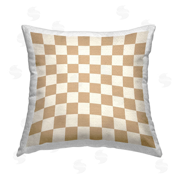 Stupell Industries Carrie Cantwell | Minimal Beige Checkered Printed Throw Pillow