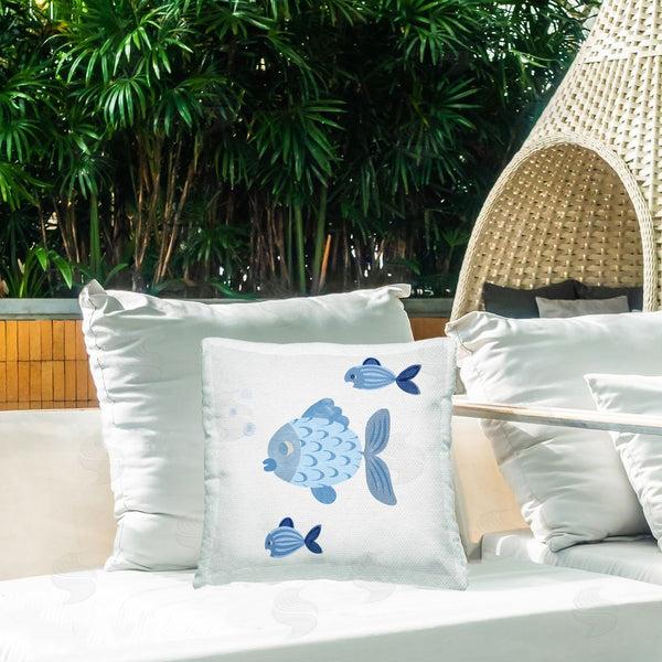Stupell Industries Carrie Cantwell | Minimal Blue Fish Printed Throw Pillow