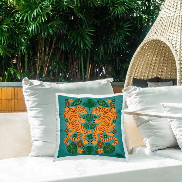 Stupell Industries Carrie Cantwell | Mirrored Tiger Pattern Printed Throw Pillow