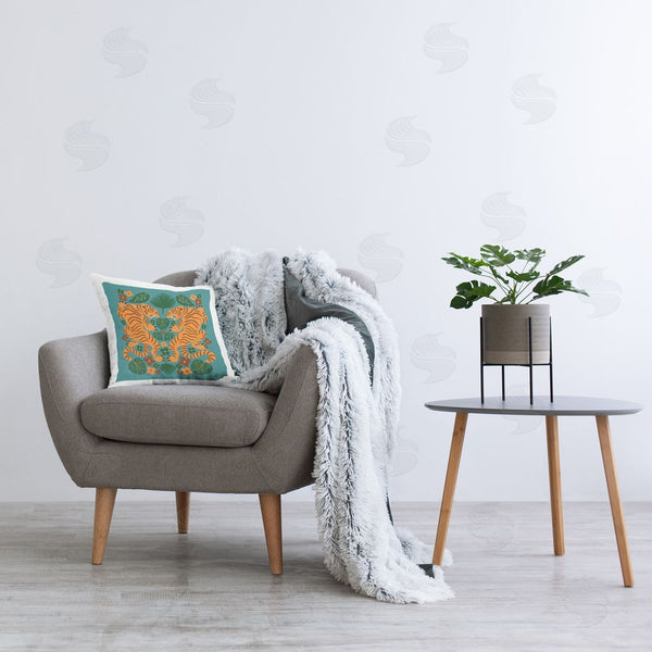 Stupell Industries Carrie Cantwell | Mirrored Tigers & Leaves Printed Throw Pillow