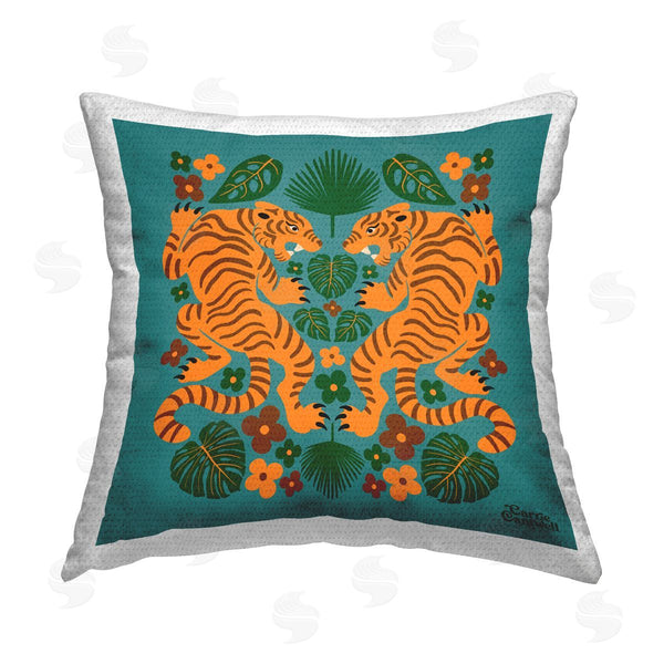 Stupell Industries Carrie Cantwell | Mirrored Tigers & Leaves Printed Throw Pillow