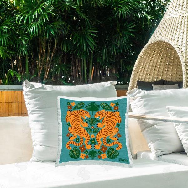 Stupell Industries Carrie Cantwell | Mirrored Tigers & Leaves Printed Throw Pillow