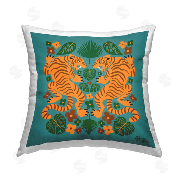 stupell industries Carrie Cantwell | Mirrored Tigers & Leaves Printed Throw Pillow