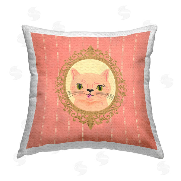 Stupell Industries Carrie Cantwell | Peach Cat Portrait Printed Throw Pillow
