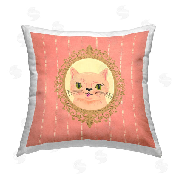 stupell industries Carrie Cantwell | Peach Cat Portrait Printed Throw Pillow