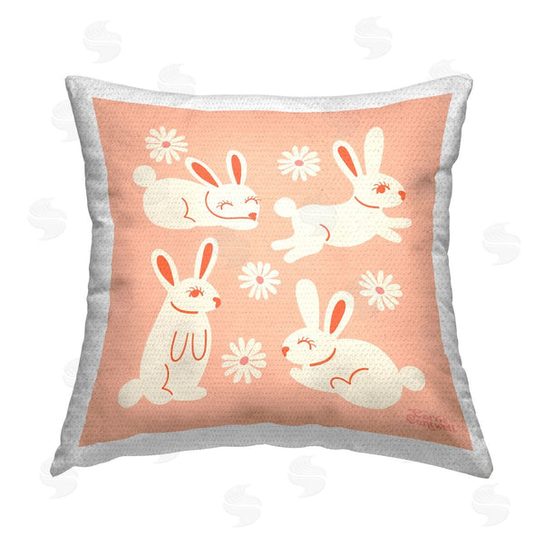 Stupell Industries Carrie Cantwell | Pink Blissful Bunnies Printed Throw Pillow