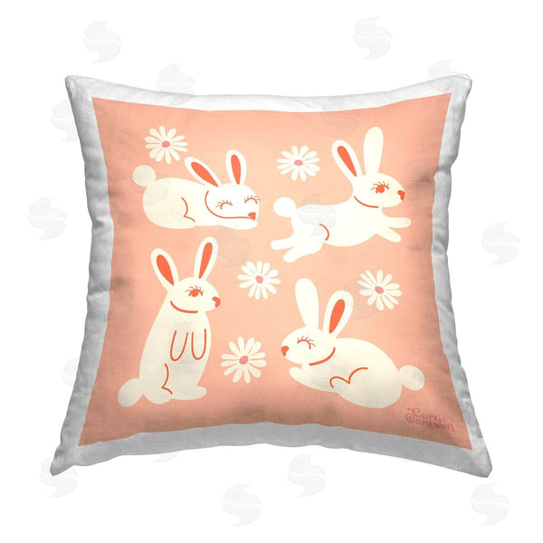 stupell industries Carrie Cantwell | Pink Blissful Bunnies Printed Throw Pillow