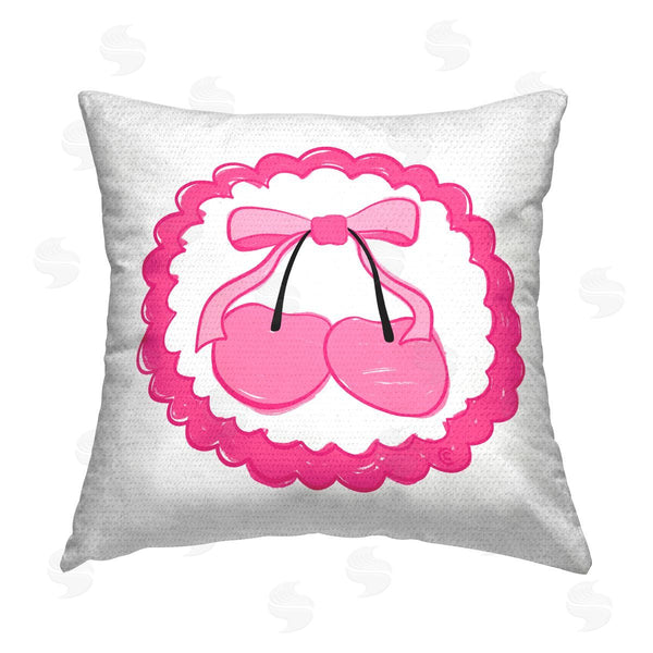 Stupell Industries Carrie Cantwell | Pink Cherries & Bow Printed Throw Pillow