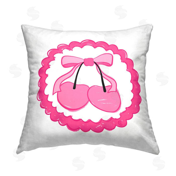 stupell industries Carrie Cantwell | Pink Cherries & Bow Printed Throw Pillow