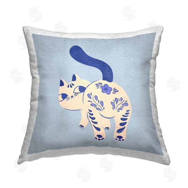 Stupell Industries Carrie Cantwell | Purrcelin Patterned Cat Printed Throw Pillow