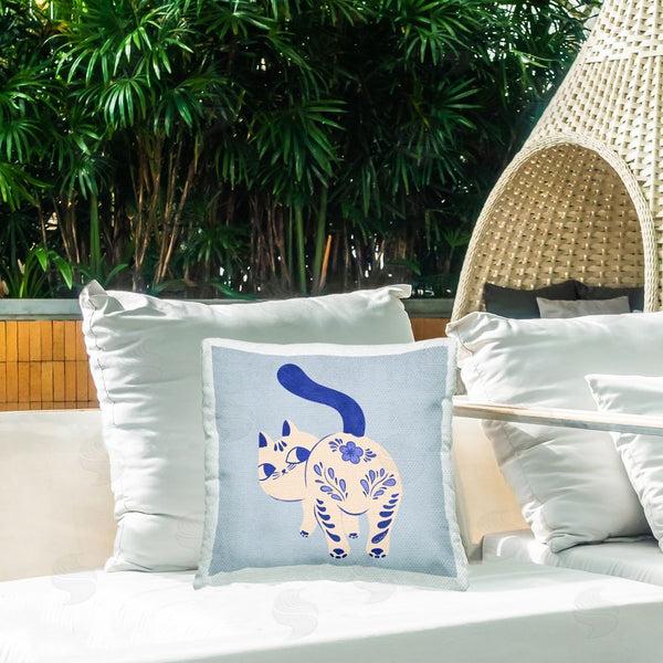 Stupell Industries Carrie Cantwell | Purrcelin Patterned Cat Printed Throw Pillow