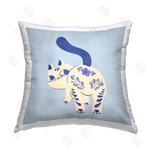 stupell industries Carrie Cantwell | Purrcelin Patterned Cat Printed Throw Pillow