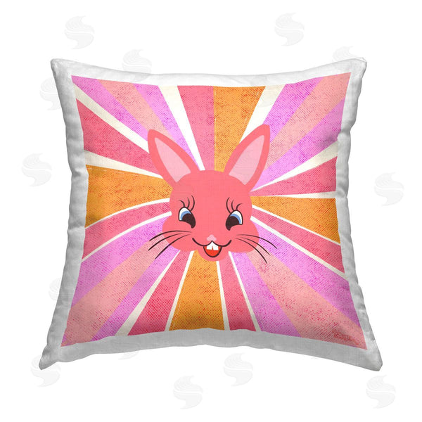 stupell industries Carrie Cantwell | Retro Rabbit Sunburst Printed Throw Pillow