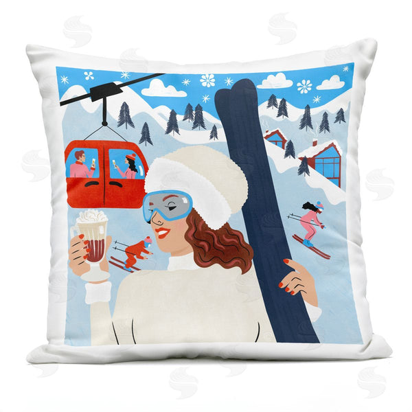 Stupell Industries Carrie Cantwell | Sipping Cocoa On Ski Lift Printed Throw Pillow