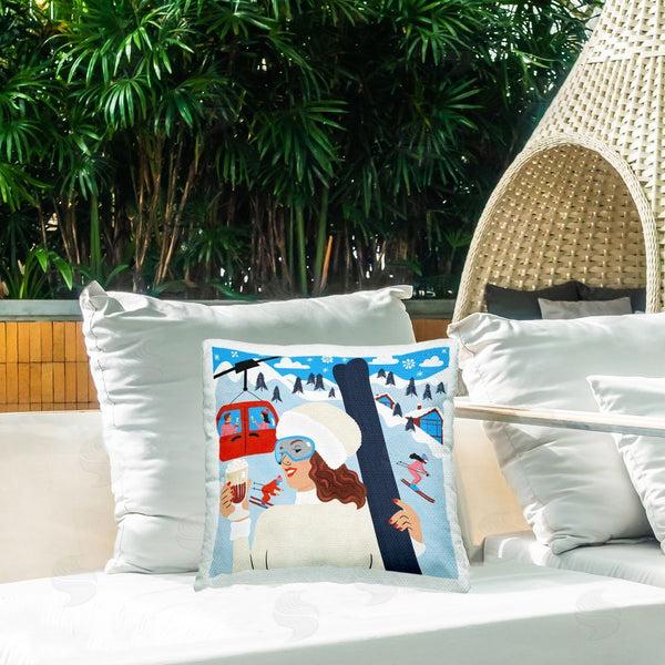Stupell Industries Carrie Cantwell | Sipping Cocoa On Ski Lift Printed Throw Pillow