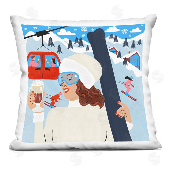 stupell industries Carrie Cantwell | Sipping Cocoa on Ski Lift Printed Throw Pillow