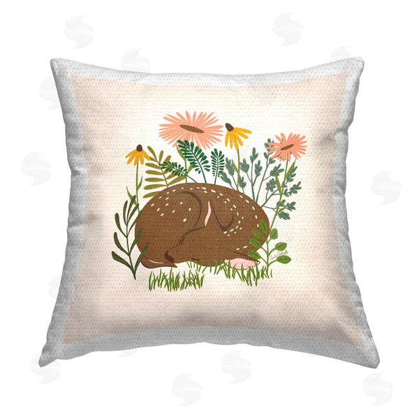Stupell Industries Carrie Cantwell | Sleeping Deer Among Daisies Printed Throw Pillow