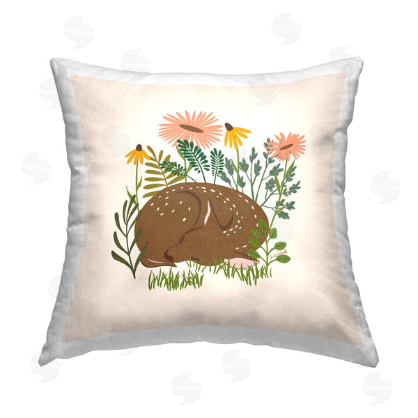 stupell industries Carrie Cantwell | Sleeping Deer Among Daisies Printed Throw Pillow
