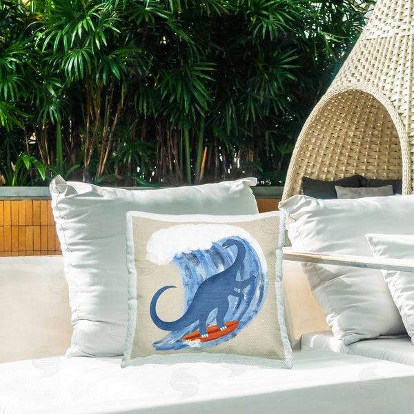 Stupell Industries Carrie Cantwell | Surfing Dino Brontosaurus Printed Throw Pillow