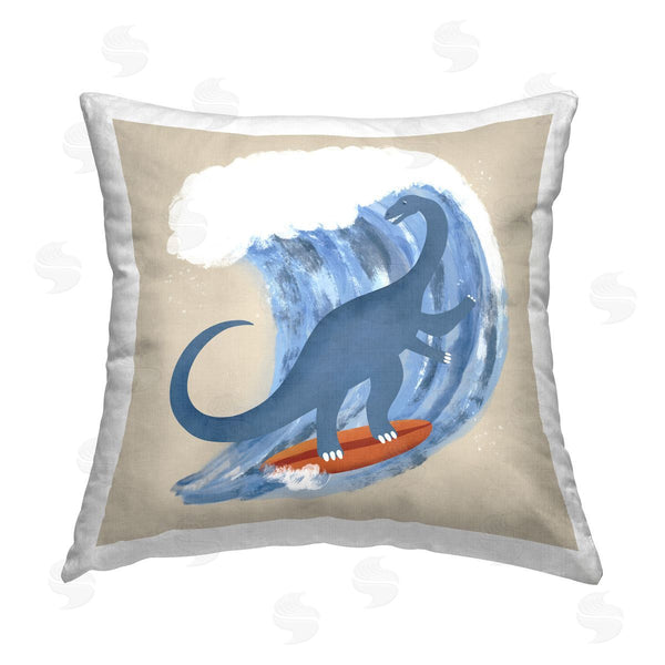 stupell industries Carrie Cantwell | Surfing Dino Brontosaurus Printed Throw Pillow