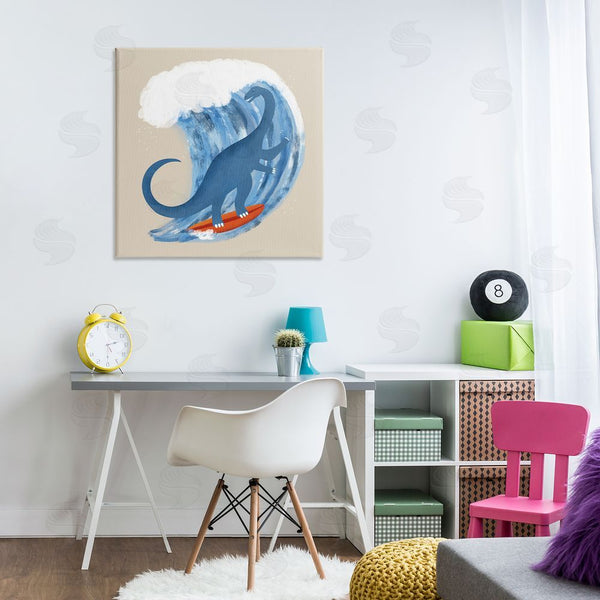 Stupell Industries Carrie Cantwell | Surfing Dino Brontosaurus Wall Art