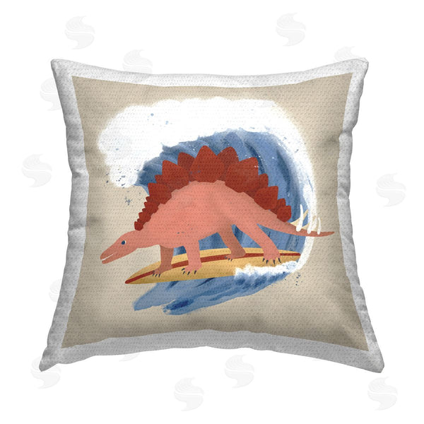 Stupell Industries Carrie Cantwell | Surfing Dino Stegosaurus Printed Throw Pillow