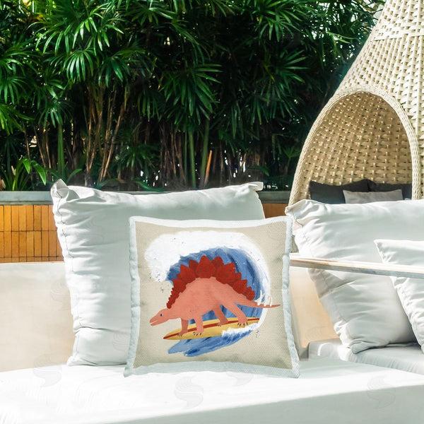 Stupell Industries Carrie Cantwell | Surfing Dino Stegosaurus Printed Throw Pillow