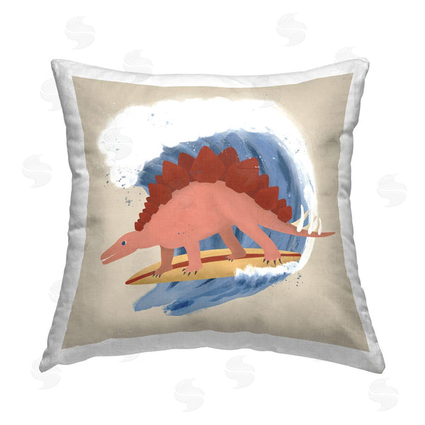 stupell industries Carrie Cantwell | Surfing Dino Stegosaurus Printed Throw Pillow