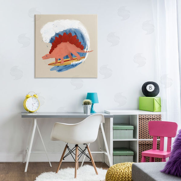 Stupell Industries Carrie Cantwell | Surfing Dino Stegosaurus Wall Art