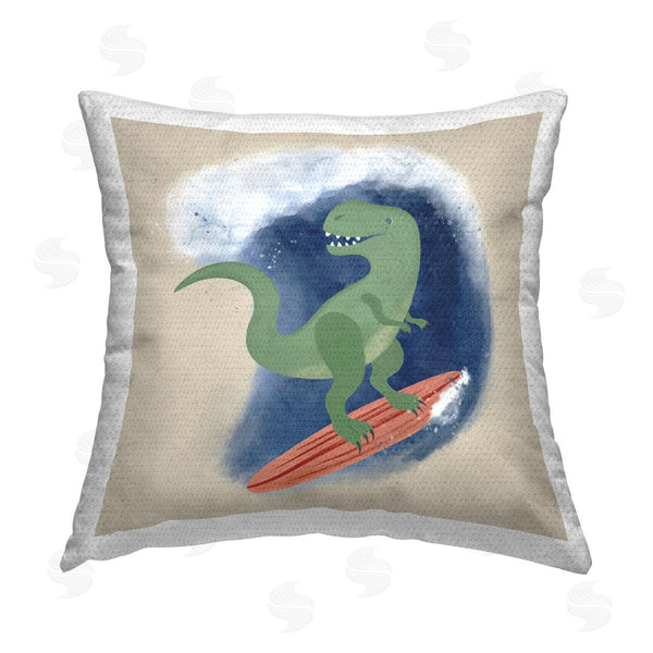 Stupell Industries Carrie Cantwell | Surfing Dino T-Rex Printed Throw Pillow
