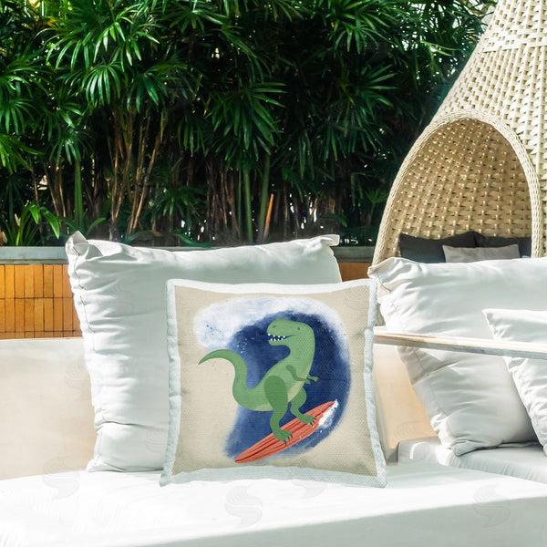 Stupell Industries Carrie Cantwell | Surfing Dino T-Rex Printed Throw Pillow