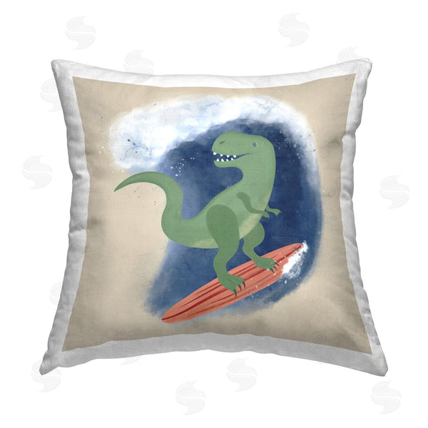 stupell industries Carrie Cantwell | Surfing Dino T-Rex Printed Throw Pillow