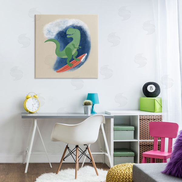 Stupell Industries Carrie Cantwell | Surfing Dino T-Rex Wall Art