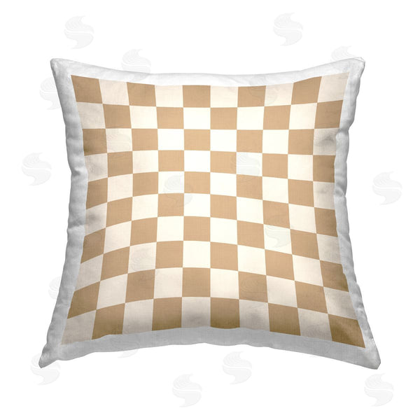stupell industries Carrie Cantwell | Tan Checkerboard Pattern Printed Throw Pillow