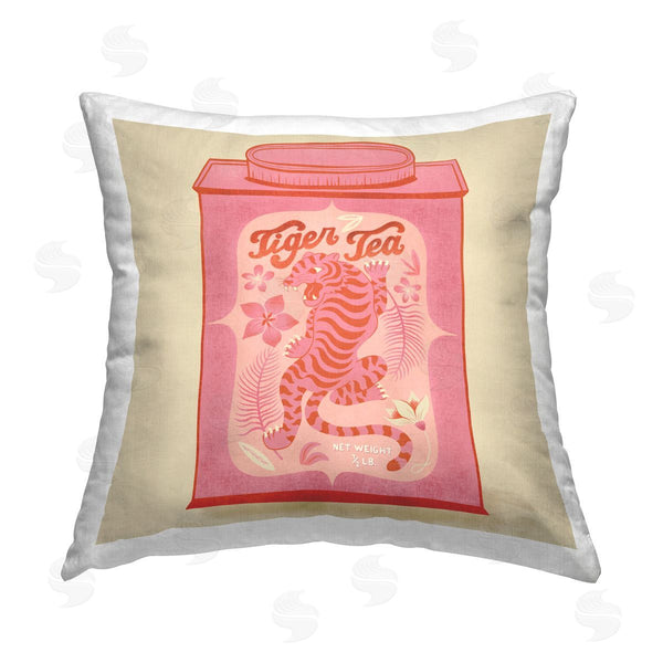 stupell industries Carrie Cantwell | Tiger Tea Tropical Tin Printed Throw Pillow