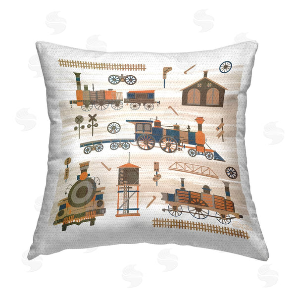Stupell Industries Carrie Cantwell | Totally Trains Rustic Printed Throw Pillow