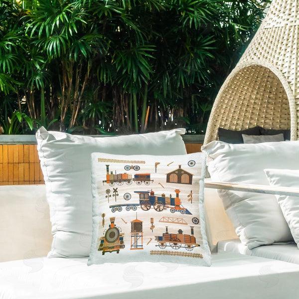 Stupell Industries Carrie Cantwell | Totally Trains Rustic Printed Throw Pillow