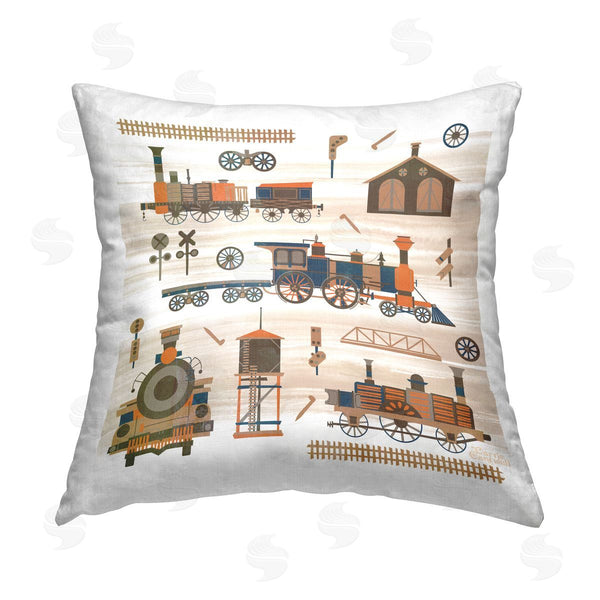 stupell industries Carrie Cantwell | Totally Trains Rustic Printed Throw Pillow