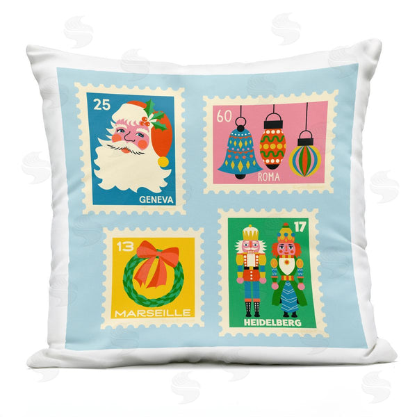 Stupell Industries Carrie Cantwell | Vintage Christmas Postage Stamps Printed Throw Pillow