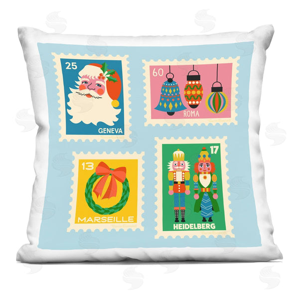 stupell industries Carrie Cantwell | Vintage Christmas Postage Stamps Printed Throw Pillow