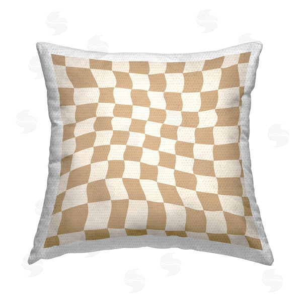 Stupell Industries Carrie Cantwell | Wavy Tan Checkerboard Printed Throw Pillow