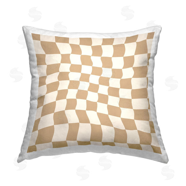 stupell industries Carrie Cantwell | Wavy Tan Checkerboard Printed Throw Pillow