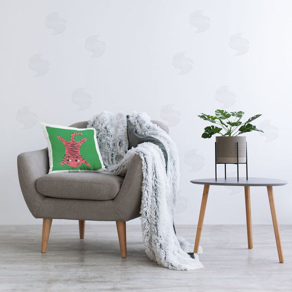 Stupell Industries Carrie Cantwell | Whimsical Cat Laying Printed Throw Pillow